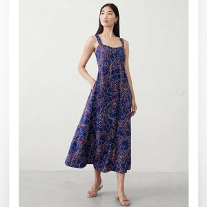 NWT Banana Republic Blue/Red Floral Sleeveless Linen Blend Midi Dress Size XL